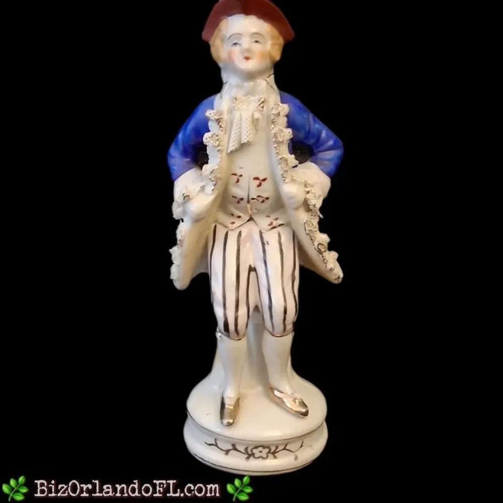 VINTAGE: Colonial Man Porcelain Lace on Jacket Figurine Occupied Japan Made HTF